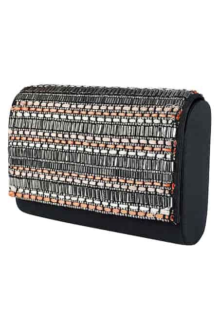 Buy Black Embroidered Flap Clutch With Sling by The Purple Sack Online ...