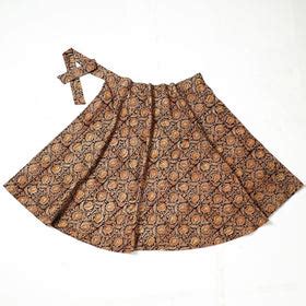 Orange Kalamkari Block Printed Cotton Wrap Around Skirt