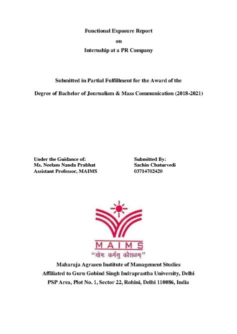 Functional Exposure Report on Internship at Teammate PR - BA(JMC) - Studocu