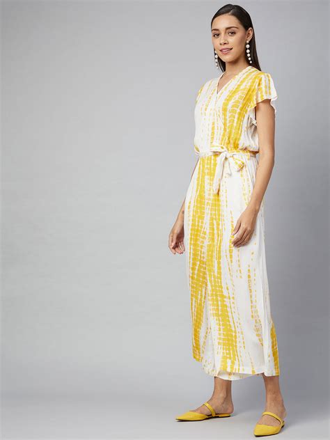 Women's Yellow Tie & Dye Rayon printed Jumpsuit – Stylestone