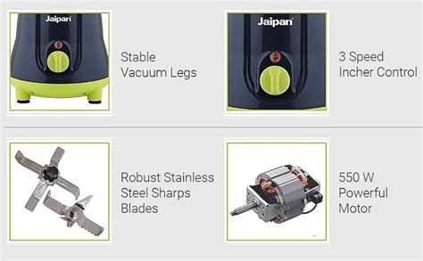 Buy Jaipan Breeza 550 Watts Mixer Grinder with 3 Jars | Turbo Motor ...