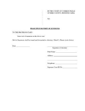 2010-2026 Form PA Praecipe for Writ of Summons - Erie County - Blank ...
