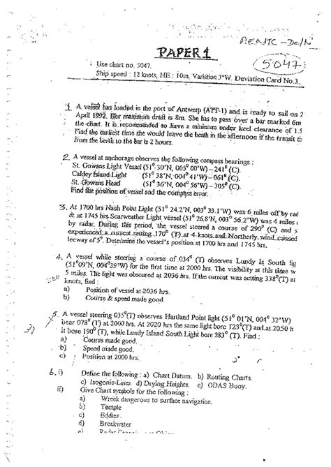 PAPER 5047 Chartwork Practice Problems and Solutions - Examination ...