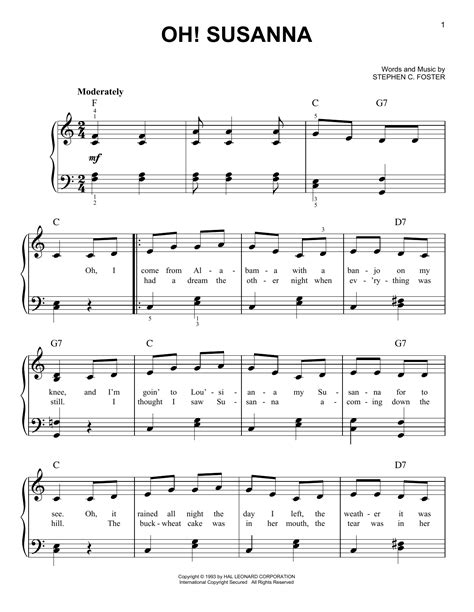 Oh! Susanna (Easy Piano) - Print Sheet Music Now