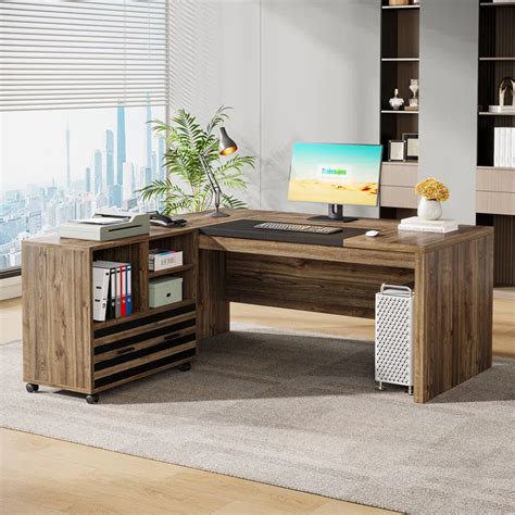 Executive Office Desk with Mobile Filing Cabinet & Storage Shelves ...