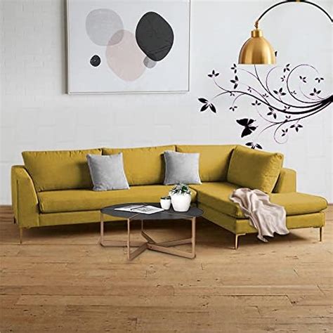 BRAXTON Rome 4 Seater L Shape Sofa Set for Living Room (Pink Fabric ...