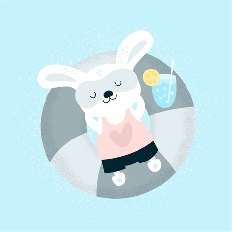 Funny little bunny baby relaxing on the beach | Premium Vector