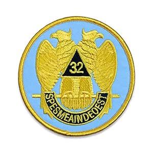 32nd Degree Eagle Round Embroidered Masonic Patch - [Light Blue, Gold ...