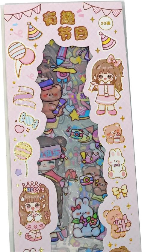 2HEET Kawaii Cartoon Theme Washi Stickers – 20 PET Sheets of Cute ...