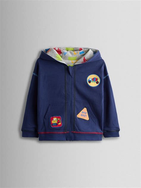 Buy JoJo Maman Bébé Navy Blue Construction Appliqué Reversible Hoodie ...