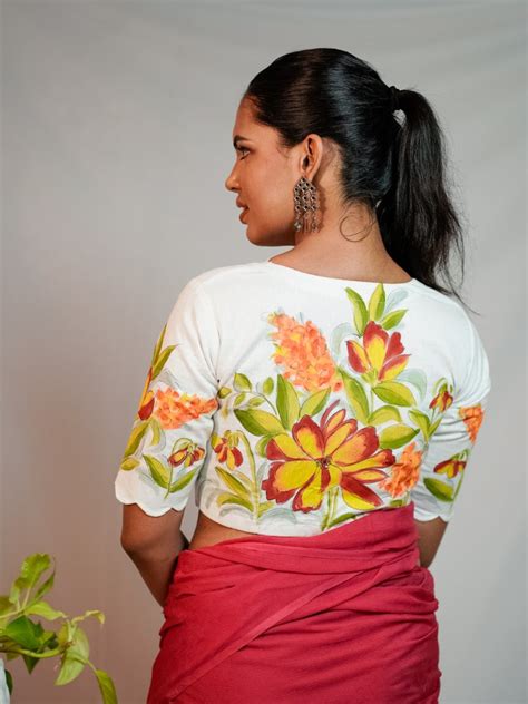WHITE GLAZED COTTON HANDPAINTED BLOUSE – thesaffronsaga