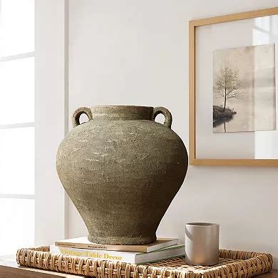 LuxenHome Rustic Brown Terracotta Cauldron 14-Inch Tall Vase