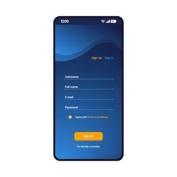 Sign up form smartphone interface vector template mobile app blue ...