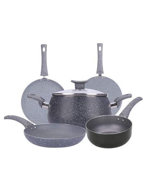 USHA SHRIRAM Grey Non-Stick Cookware Ensemble | 3L Handi with Lid, 18c ...