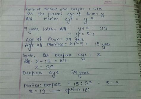 The respective ratio between the present age of Monika and Deepak is 5 ...