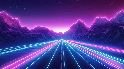Synthwave Retrowave Street Road Neon Lights Digital Art 4K Wallpaper ...