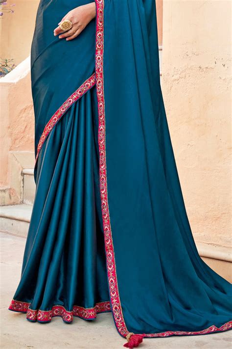 Buy Blue And Red Satin Saree online-Karagiri