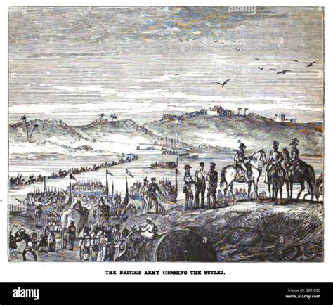 This illustration depicts the British Army crossing the Sutlej River ...
