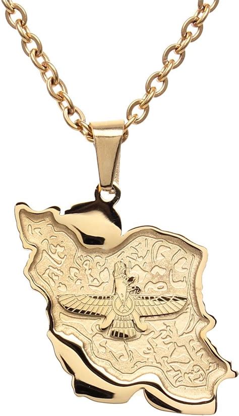 18k Gold Pt Iranian Persian Iran Flag Map Farvahar Faravahar ...