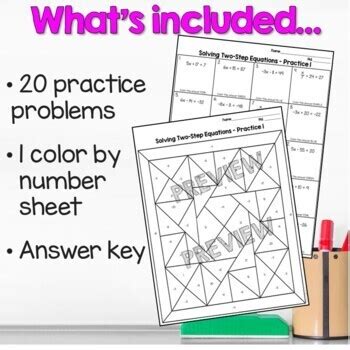 Two Step Equations Color By Number Worksheet Practice 1 | TPT