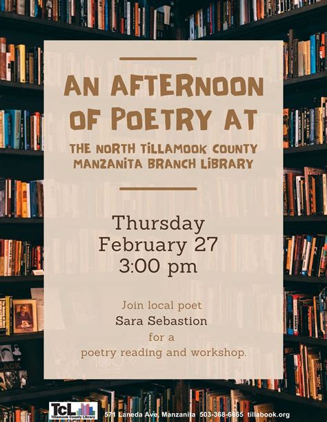 An Afternoon of Poetry with Sara Sebastian at Manzanita Library , 1716 ...