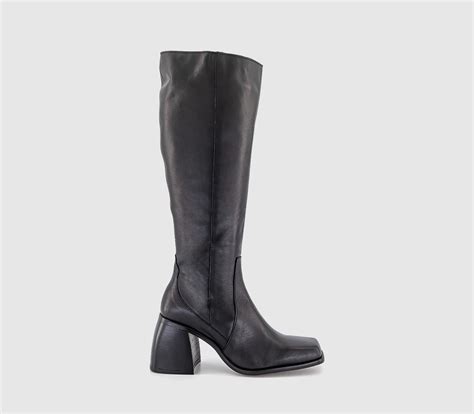OFFICE Kameron Square Toe Knee Boots Black Leather - Women's Knee High ...