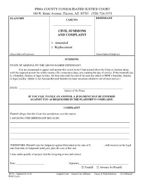 Fillable Online jp pima Civil Summons and Complaint - Pima County ...