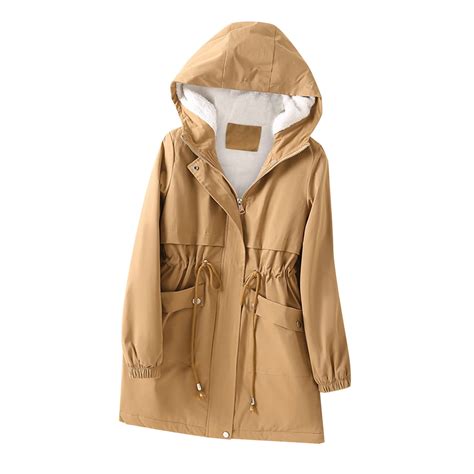 QUYUON Fleece Lined Windbreaker Jacket Women Anoraks with Hood Trench ...
