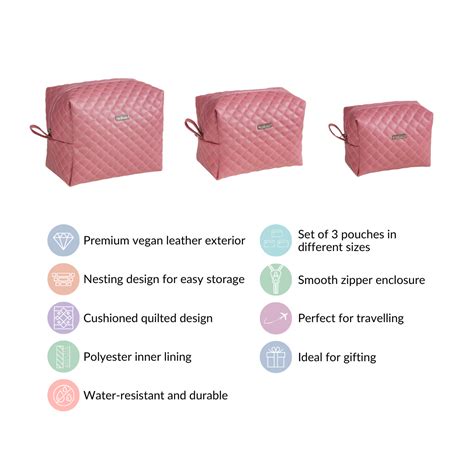 Pink Multipurpose Toiletry Bags Set Of 3 Online - Premium Vanity Pouch ...