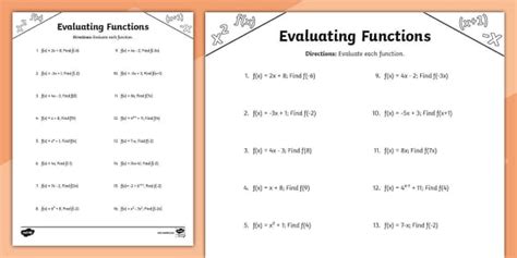 Algebra I Evaluating Functions Practice
