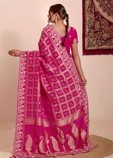 Shop Magenta Geometric Patterns Wedding Saree Online | Sootkari