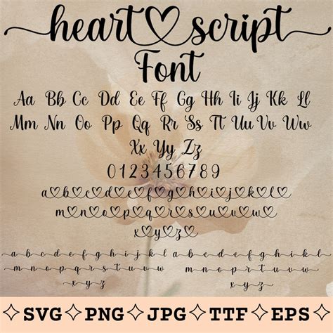 Heart Script Font, Script Font, Font With Hearts Ttf Font With Tails ...