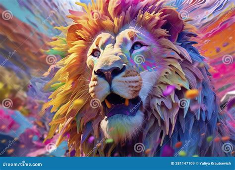 Lion Portrait in Rainbow Colors. Generative AI Stock Illustration ...