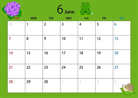 ここへ到着する 6月 カレンダー イラスト かわいい
