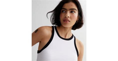 White Ribbed Contrast Trim Bodysuit | New Look