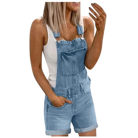 Laonim Women's Denim Overalls Fashion Washed Denim Jumpsuit Shorts ...