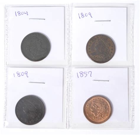 Four 19th C. American Half Cent Coins. Auction