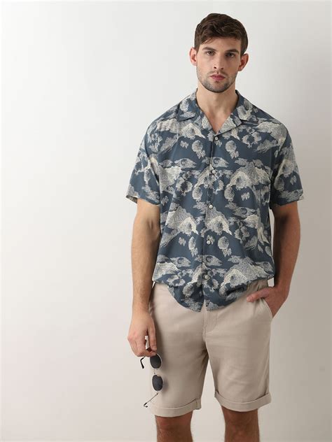 Buy Dark Grey Printed Cuban Collar Shirt for Men Online