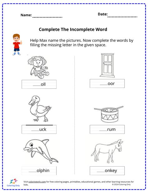 Complete The Incomplete Word Free Printable Worksheet