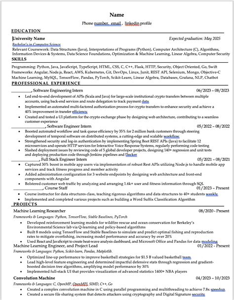 SWE Internship Resume Review, At a Plateau : r/ResumeExperts