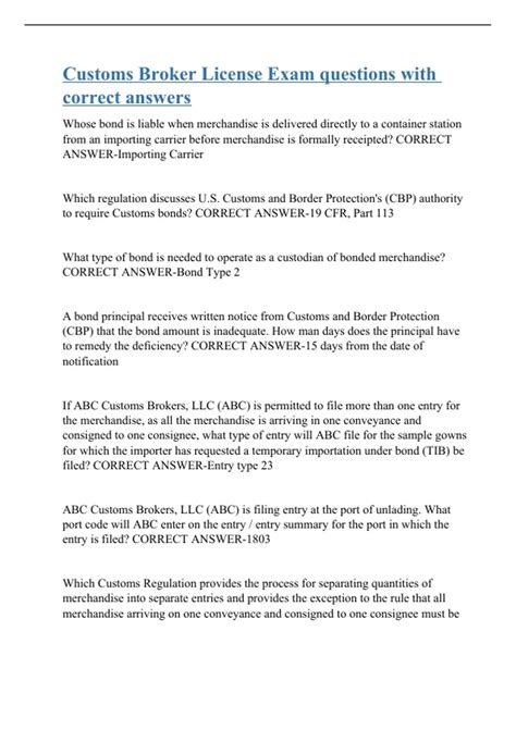 Customs Broker License Exam questions with correct answers - Customs Broker - Stuvia US