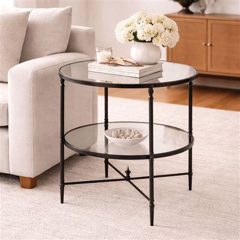 Henzler 68 W x 66 H x 68 D Black Round End Table with Beveled Top - Al ...