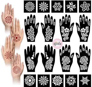 Apcute Temporary Mehndi Tattoo Henna Stickers for Hands Set of 18 pc ...