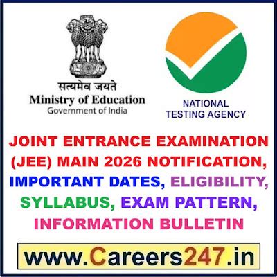 Joint Entrance Examination (JEE) Main 2026 Notification, Important ...
