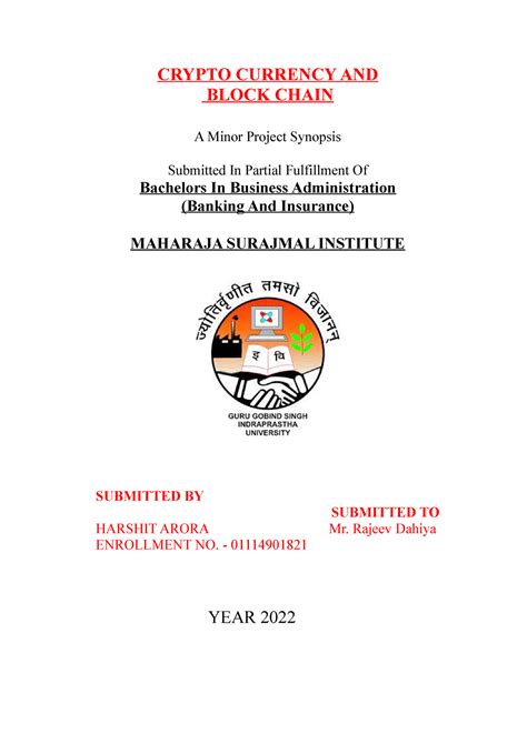 MPR Synopsis Harshit Arora - CRYPTO CURRENCY AND BLOCK CHAIN A Minor ...