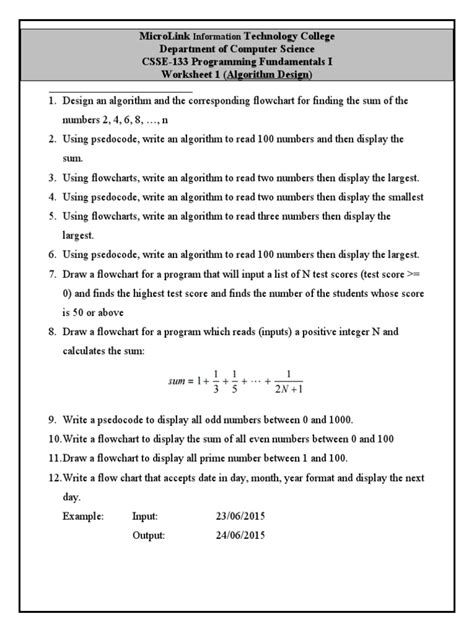Image result for Algorithm Worksheet Computer Science