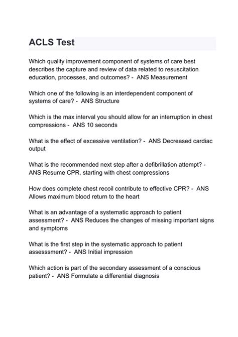 ACLS Test Questions with correct Answers 2024/2025( A+ GRADED 100% ...