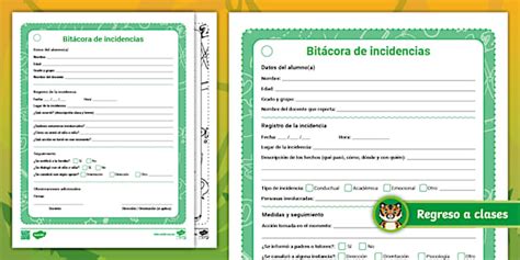 Bitácora para registrar incidencias en aula