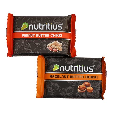 Nutritius Peanut Butter & Hazelnut Butter Premium Soft Chikki in Combo ...