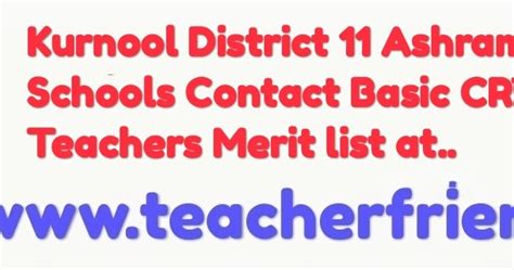 Kurnool District 11 Ashrams Schools Contact Basic CRT Teachers Merit ...